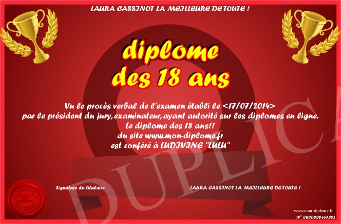 diplome 18 ans a imprimer